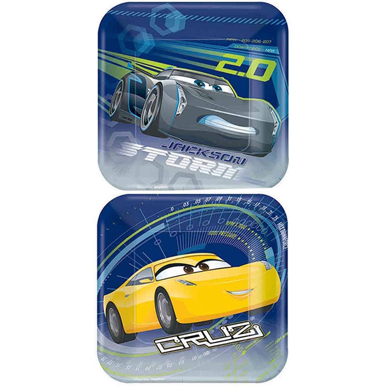 Cars 8 Pack Square 17cm Paper Plates