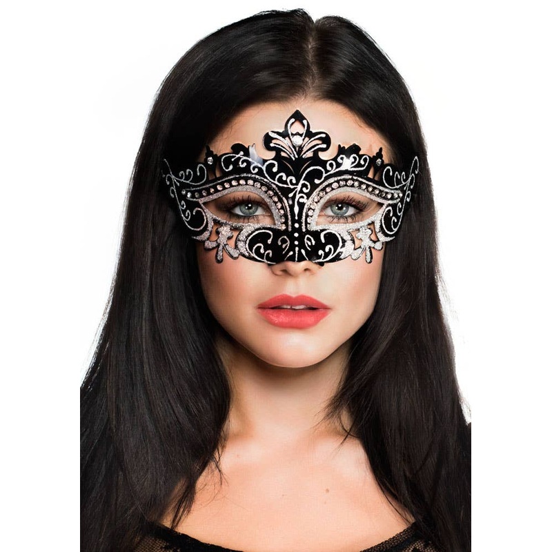 Cut Out Black Masquerade Mask with Rhinestones