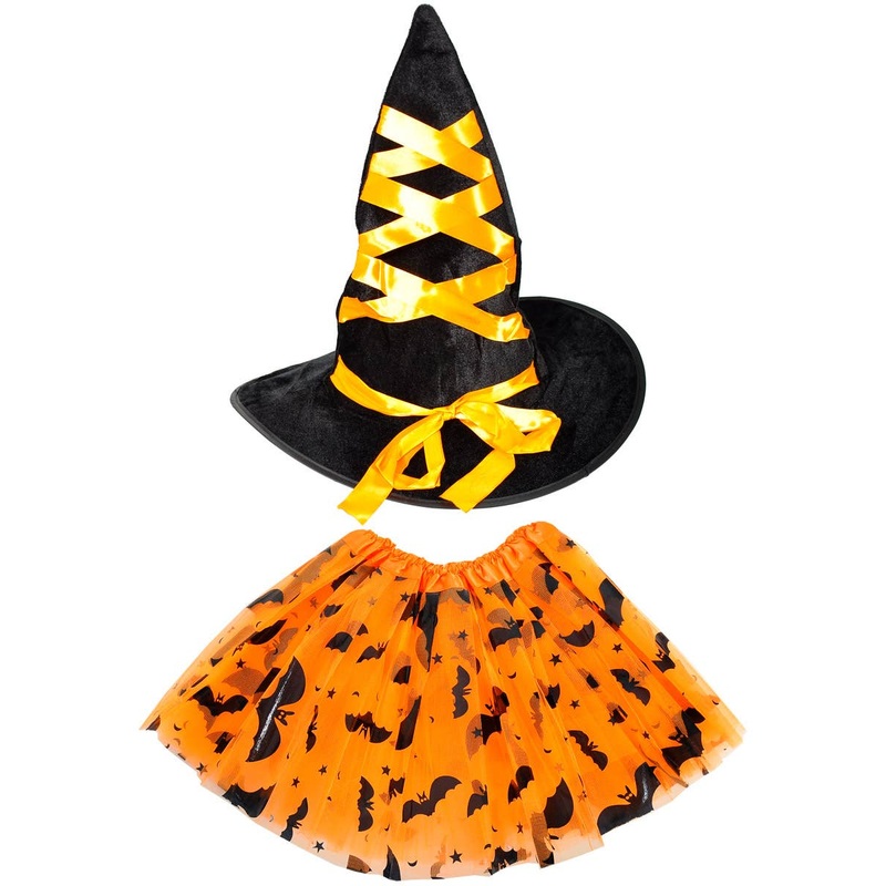 Cute Orange and Black Girls Witch Hat and Tutu Set