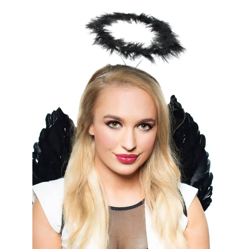 Dark Black Fluffy Feather Angel Halo Costume Accessory