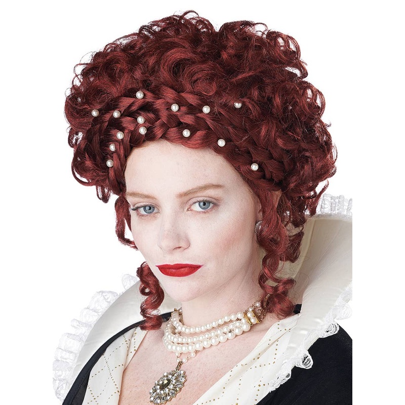Elizabethan Lady Womens Curly Auburn Updo Costume Wig