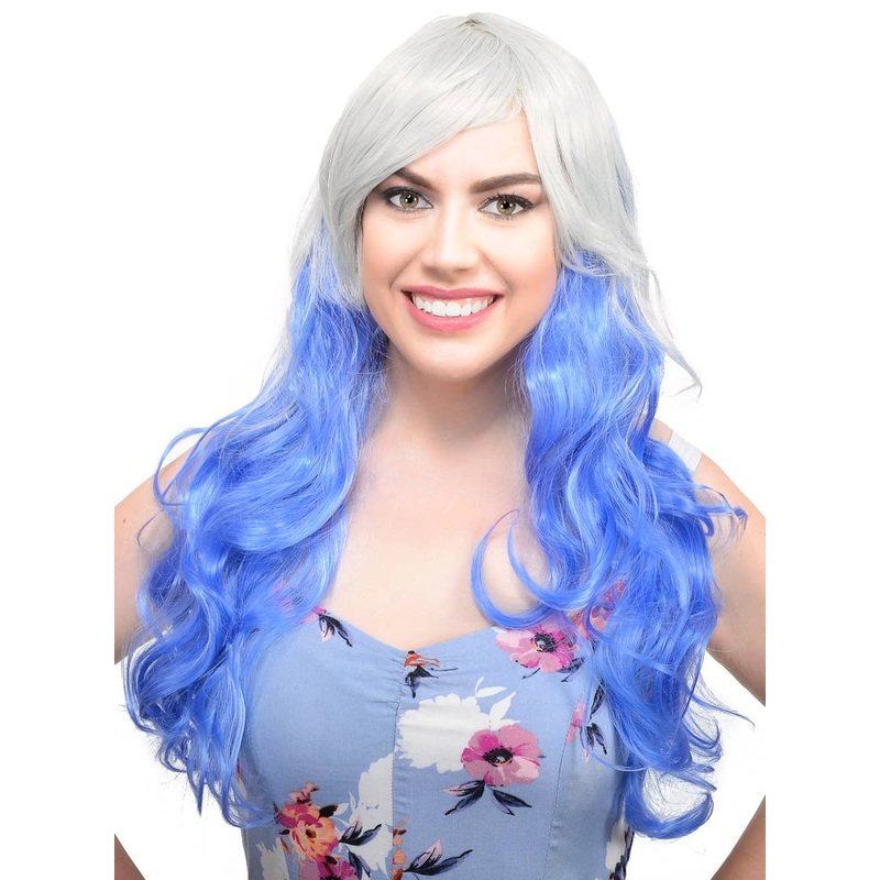 Elsie Blue and Grey Long Curly Womens Costume Wig