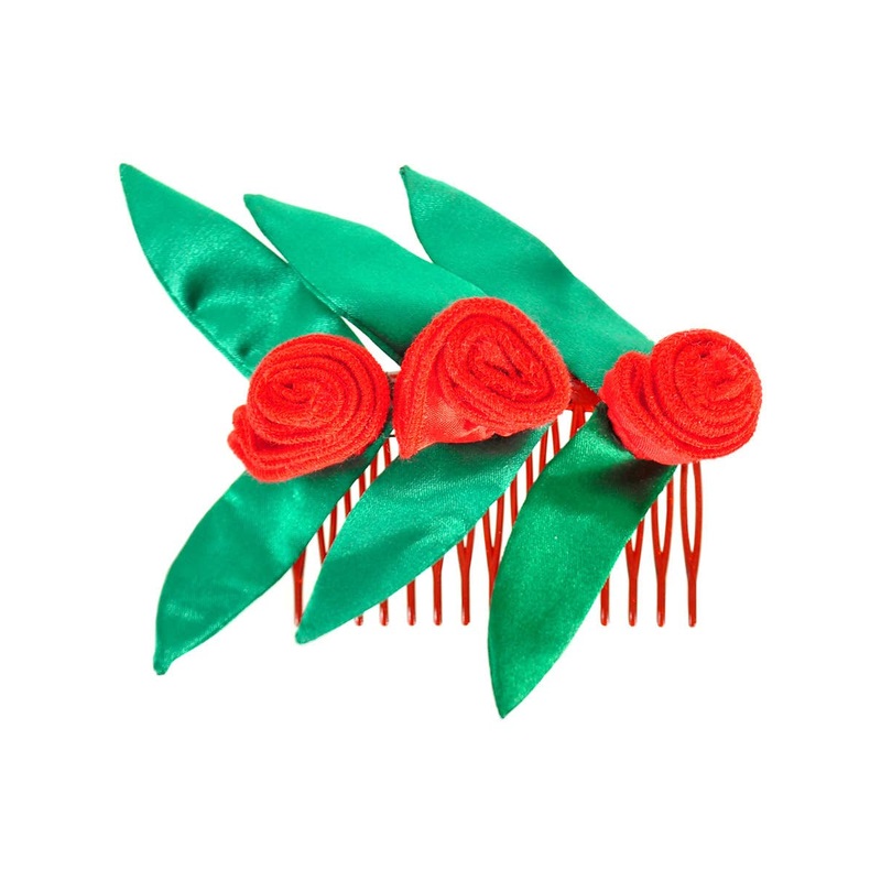 Flamenco Red Rosette Hair Comb Costume Accessory