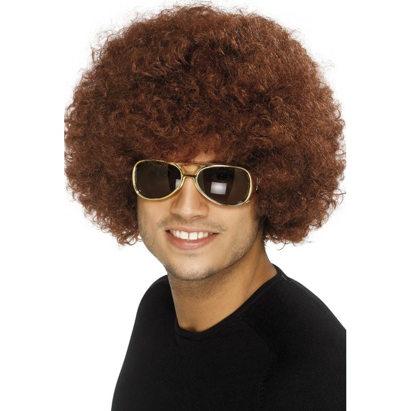 Funky 70s Mens Brown Afro Costume Wig