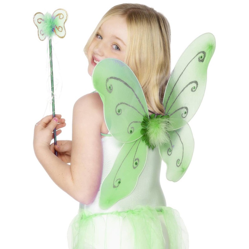 Glitter Butterfly Kids Green Wings and Wand Set