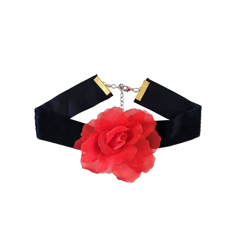 Gothic Black and Red Rose Vampire Choker Halloween Accessory