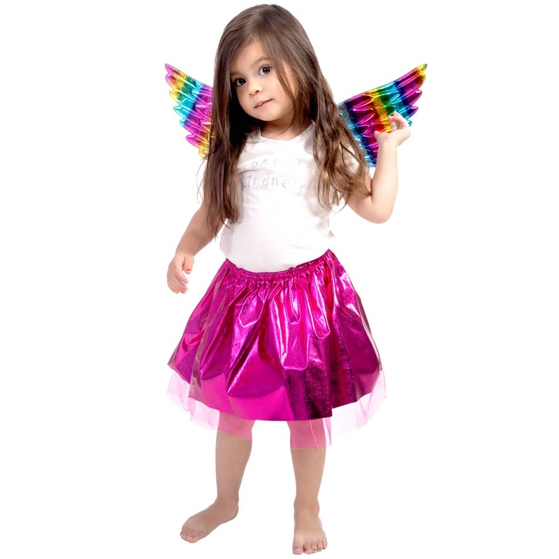 Hot Pink Metallic Tutu and Rainbow Wings Toddler Girls Set