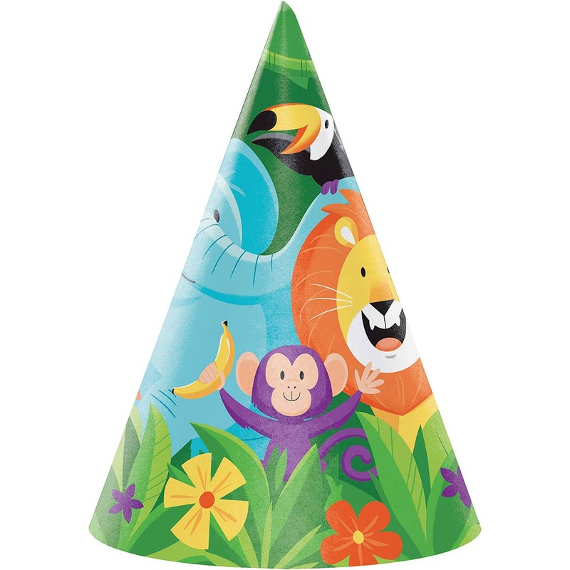 Jungle Safari 8 Pack Paper Cone Party Hats