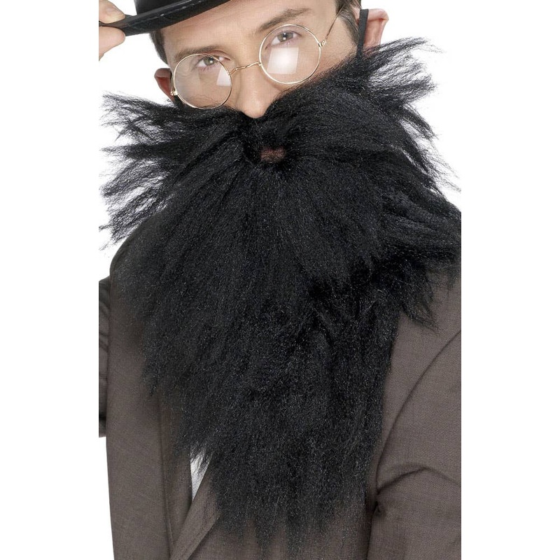 Long Black Fuzzy Beard with Moustache