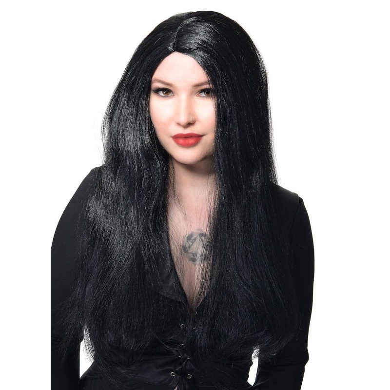 Long Black Morticia Womens Halloween Costume Wig