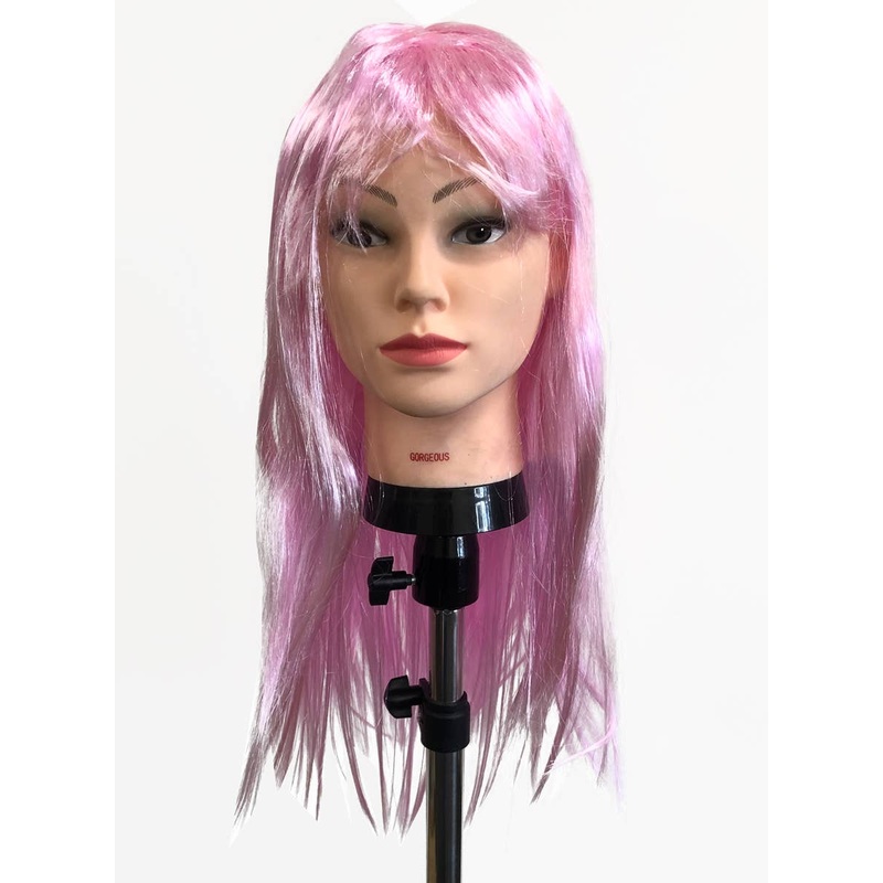 Long Light Pink Womens Costume Wig with Fringe