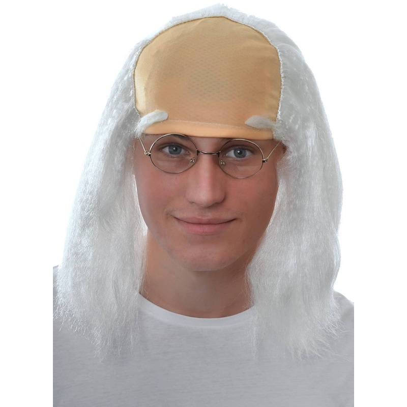 Mad Scientist Mens Long White Balding Costume Wig
