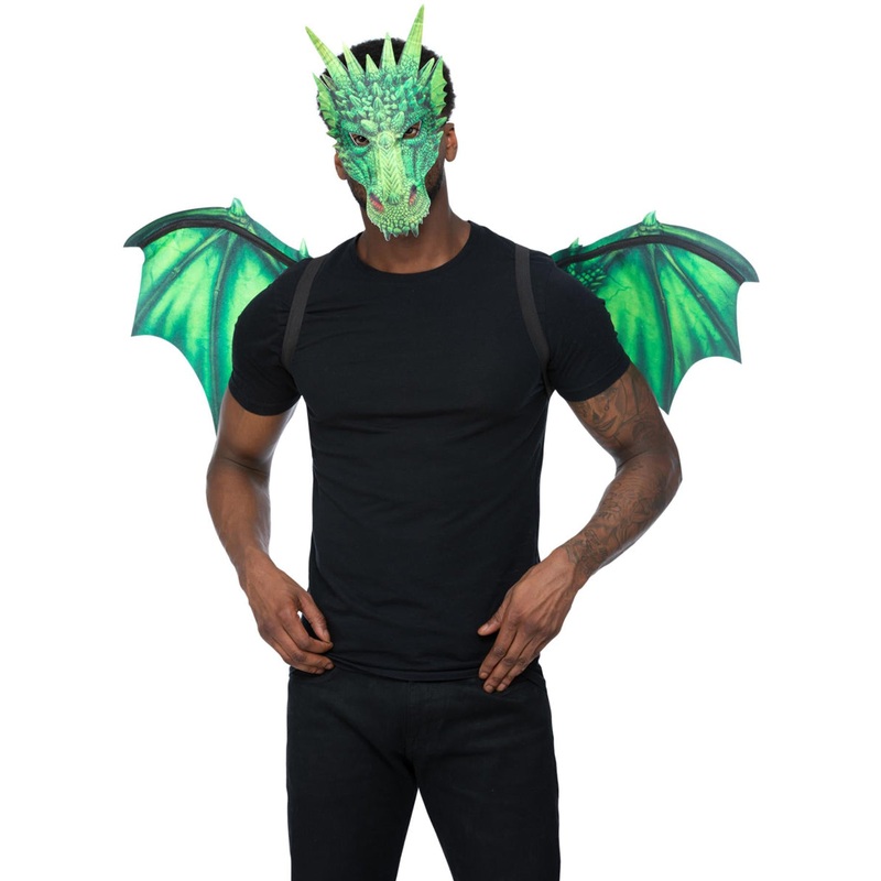 Mythical Green Dragon Adults Wings And Mask Set