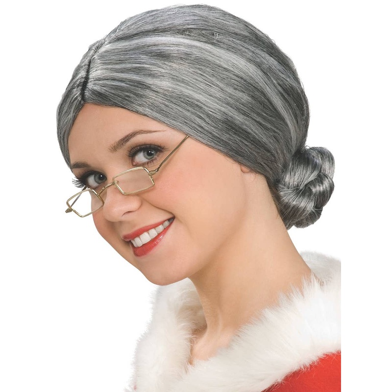 Old Lady Womens Mrs Claus Grey Costume Wig