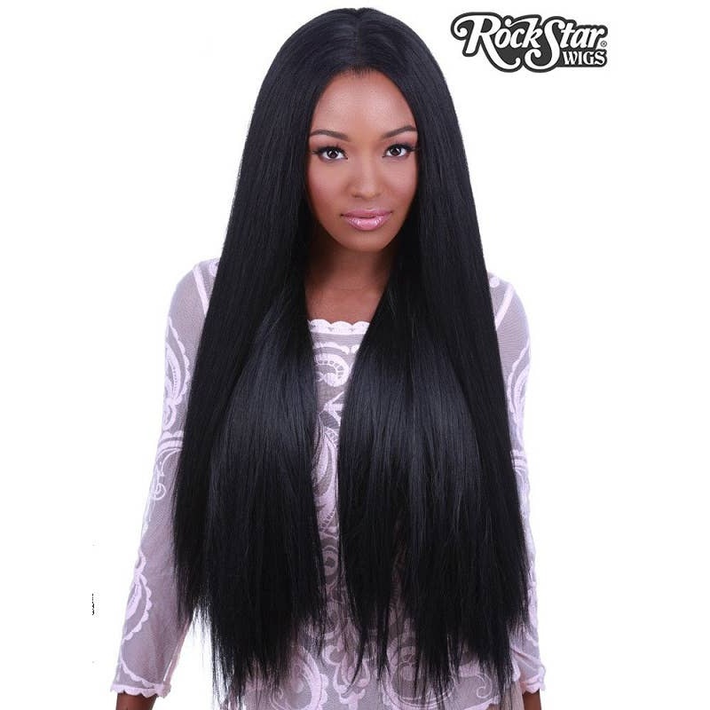 Premium Lace Front Yaki Straight 32" Womens Black Wig