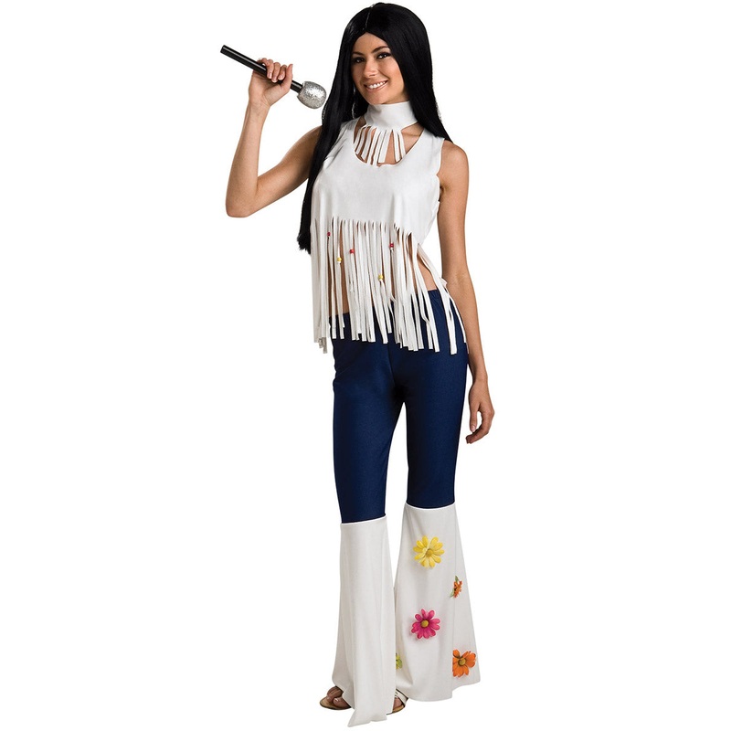 Rock Star Womens White Fringed 70s Hippie Costume