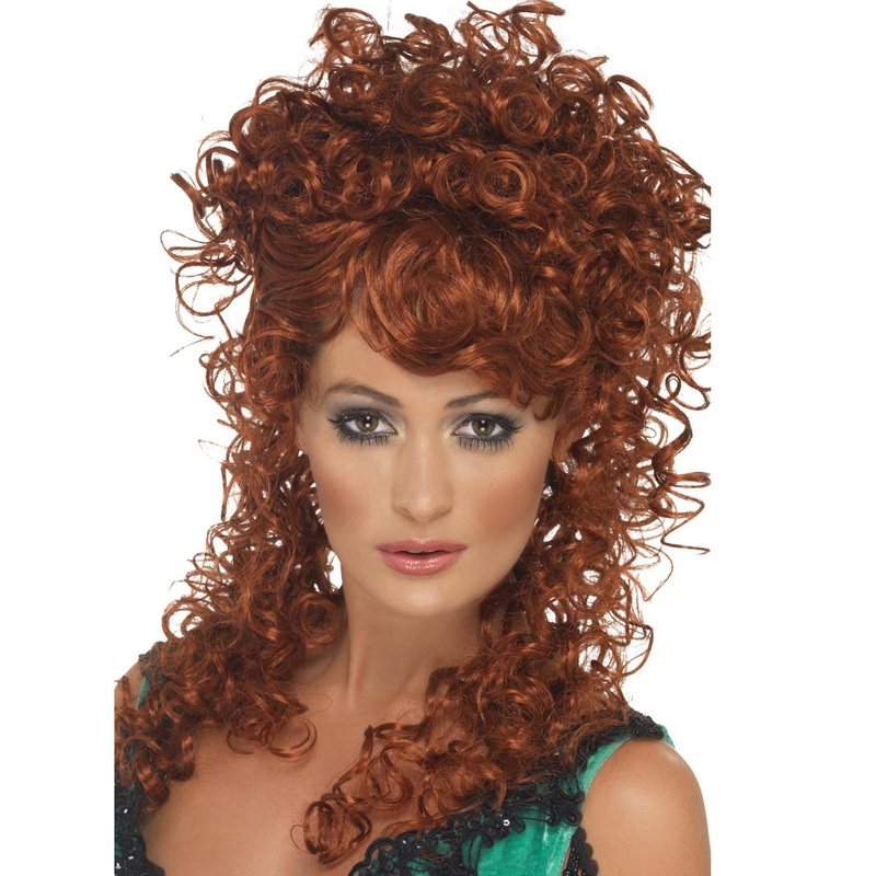 Saloon Girl Curly Auburn Womens Costume Wig