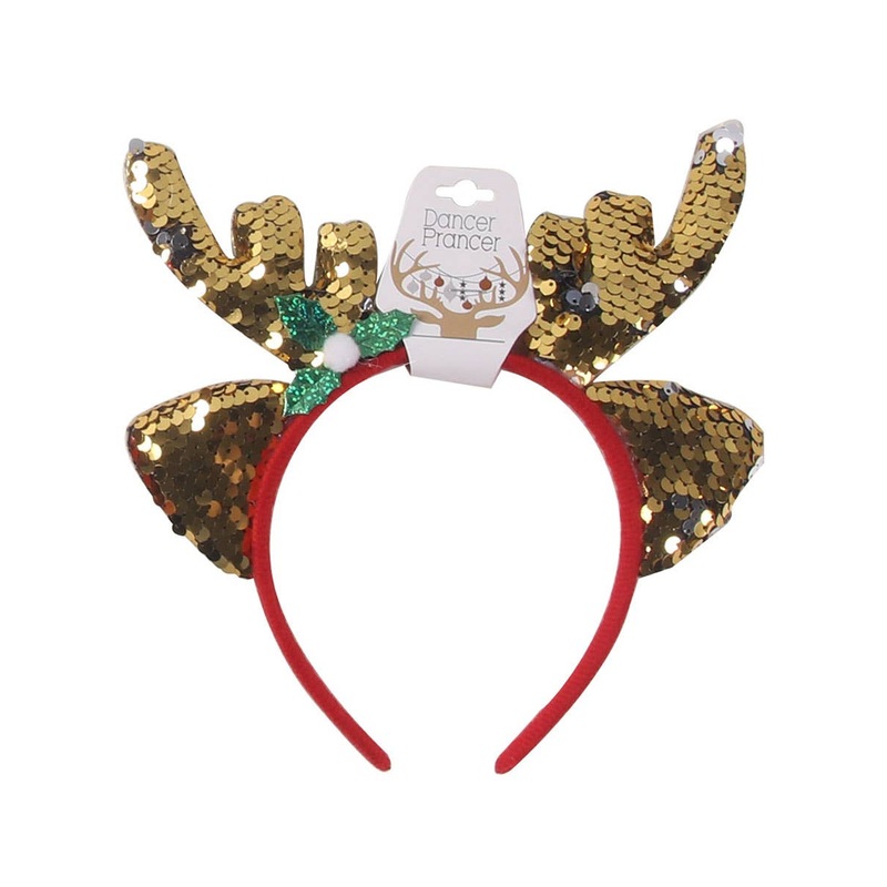 Sequinned Gold Reindeer Ears and Antlers Christmas Headband