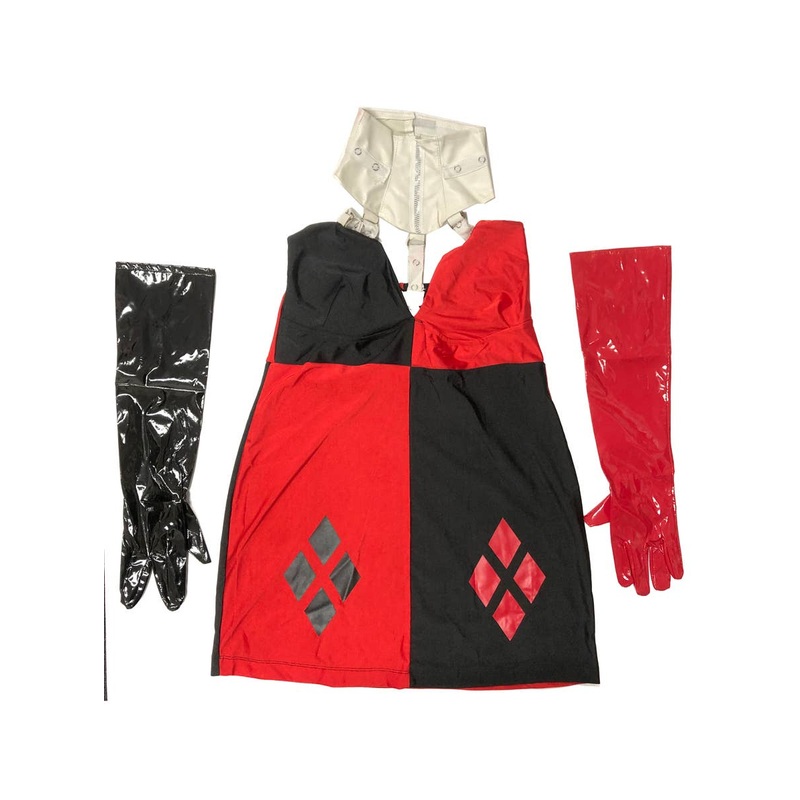 Sexy Harley Quinn Red and Black Womens Villain Costume - Size Large