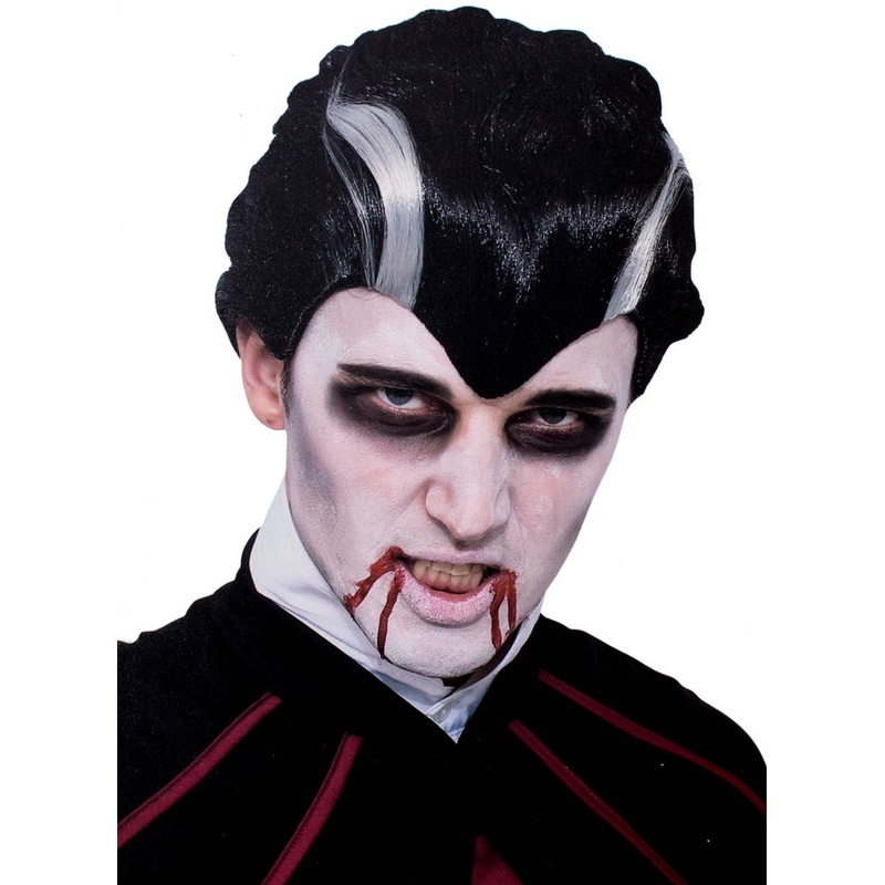 Streaked Black and White Mens Vampire Costume Wig