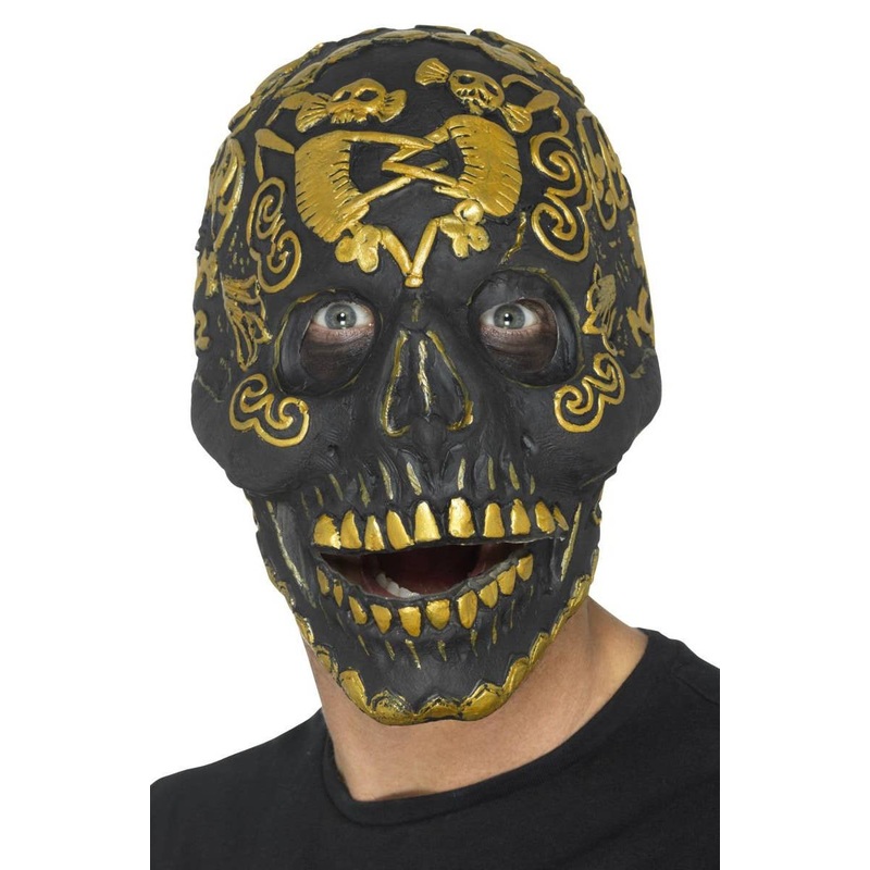 Sugar Skull Gold and Black Latex Costume Mask