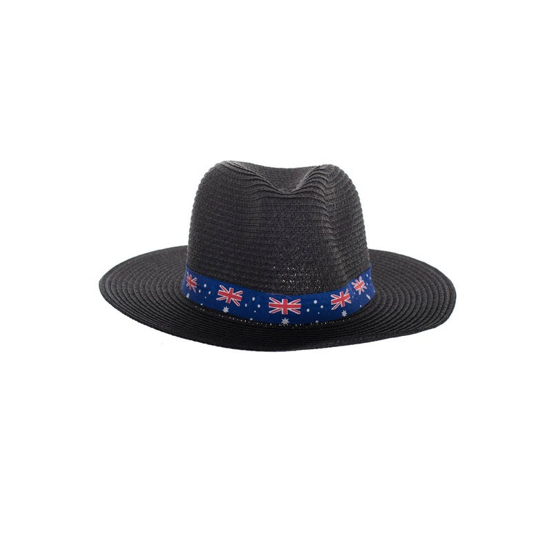 Australia Day Woven Wide Brim Black Sun Hat