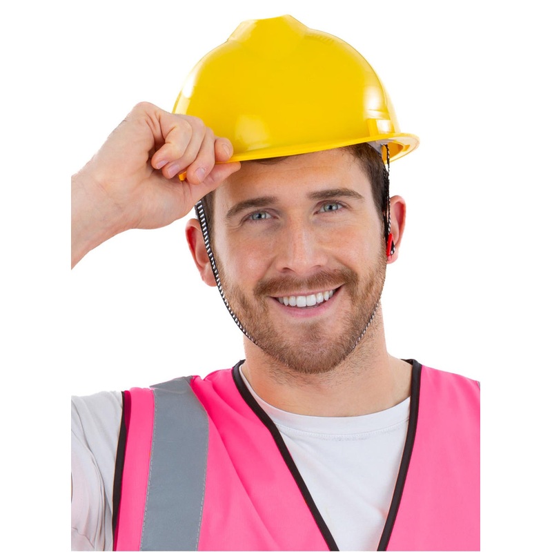 Construction Worker Mens Yellow Costume Hard Hat