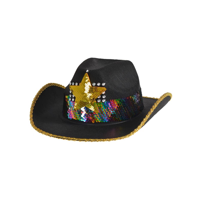 Cowboy Costume Hat with Rainbow Sequins and Gold Star