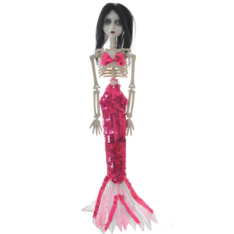 Creepy Pink Sequinned Mermaid Skeleton Halloween Decoration