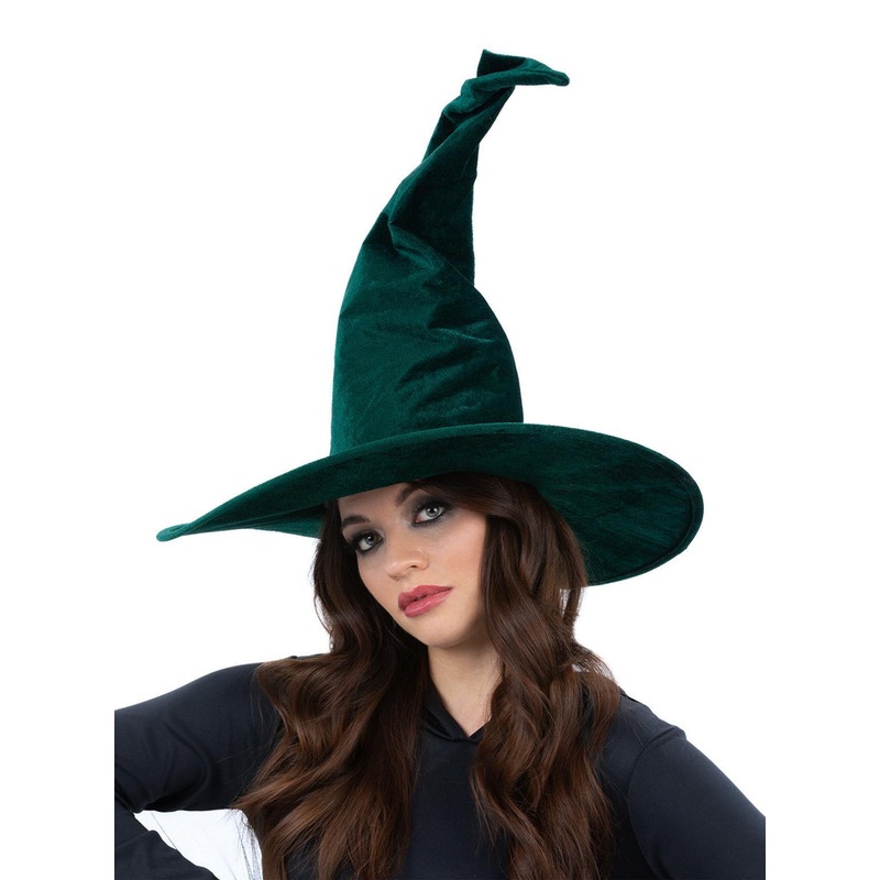 Crooked Emerald Velour Womens Halloween Witch Hat