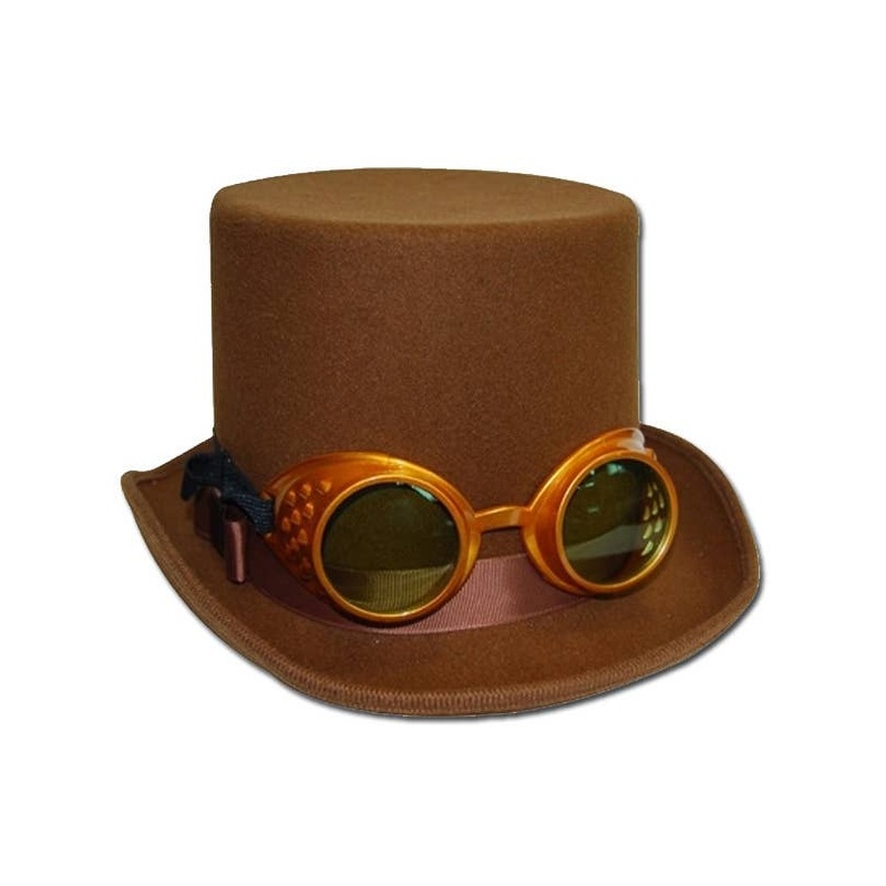 Deluxe Brown Steampunk Top Hat with Goggles