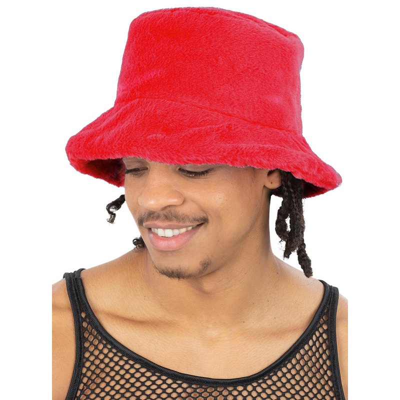 Faux Fur 90s Adults Red Costume Bucket Hat