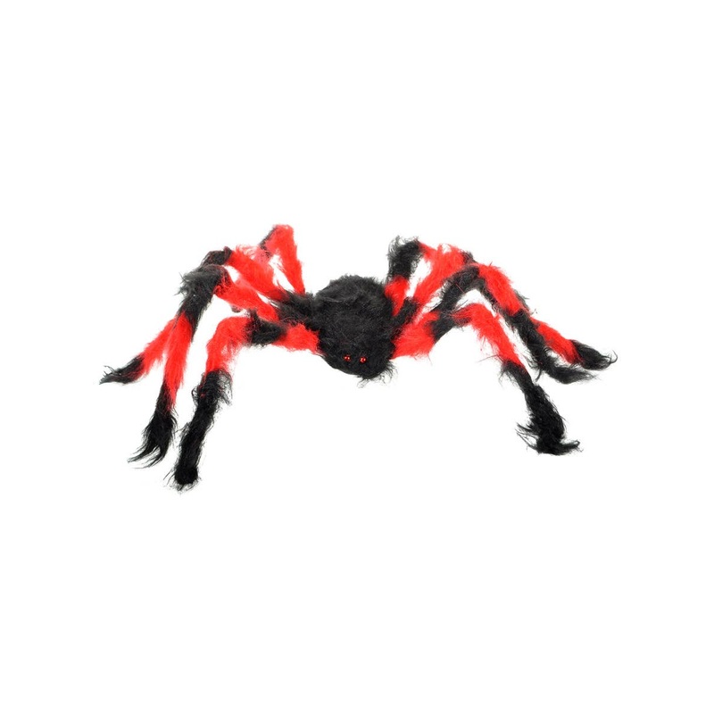 Fuzzy Red and Black Large Fake Spider Halloween Decoration