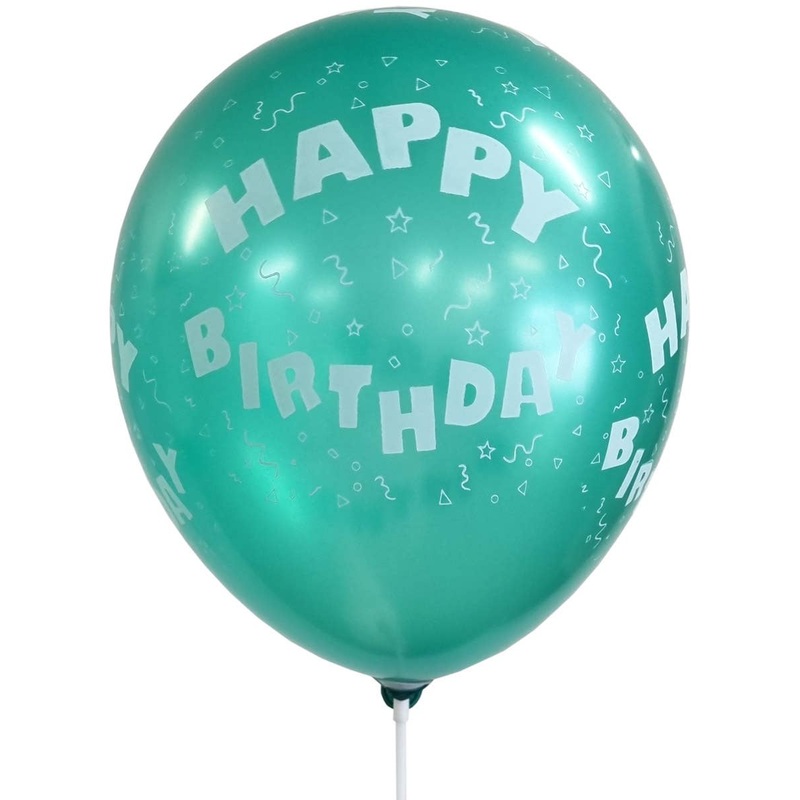 Green and White Happy Birthday Print 10 Pack 30cm Latex Balloons
