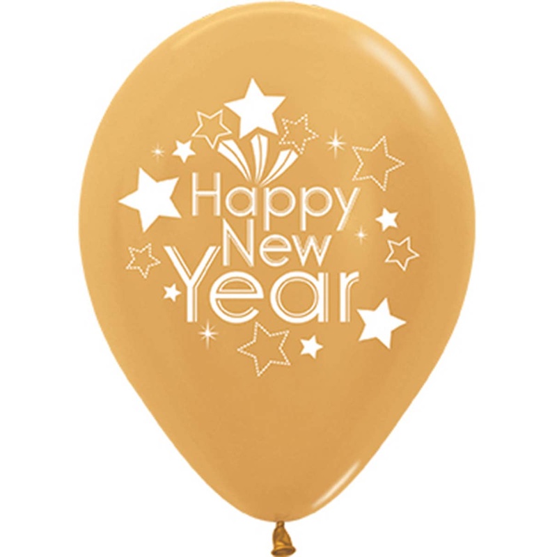 Happy New Years 6 Pack 30cm Gold Latex Balloons