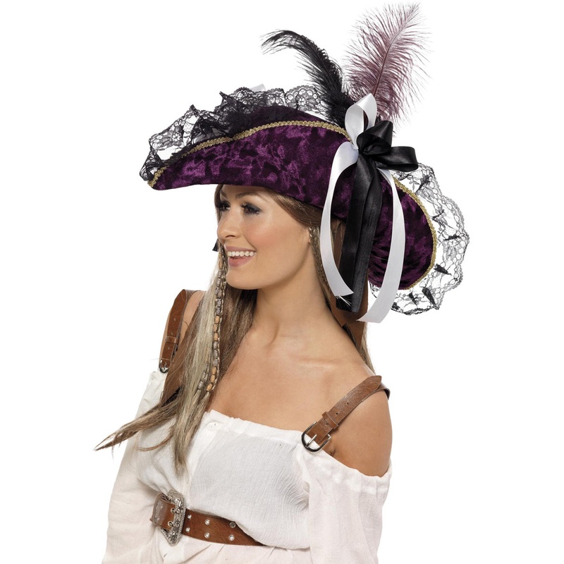 Marauding Pirate Womens Purple and Black Pirate Hat