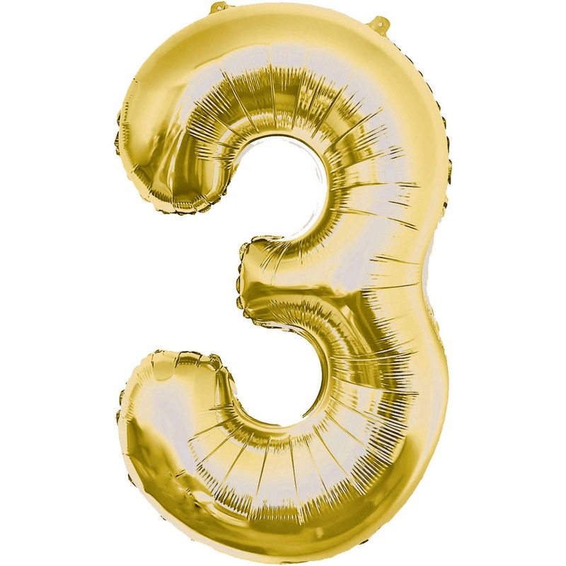 Metallic Gold 84cm Number 3 Foil Balloon