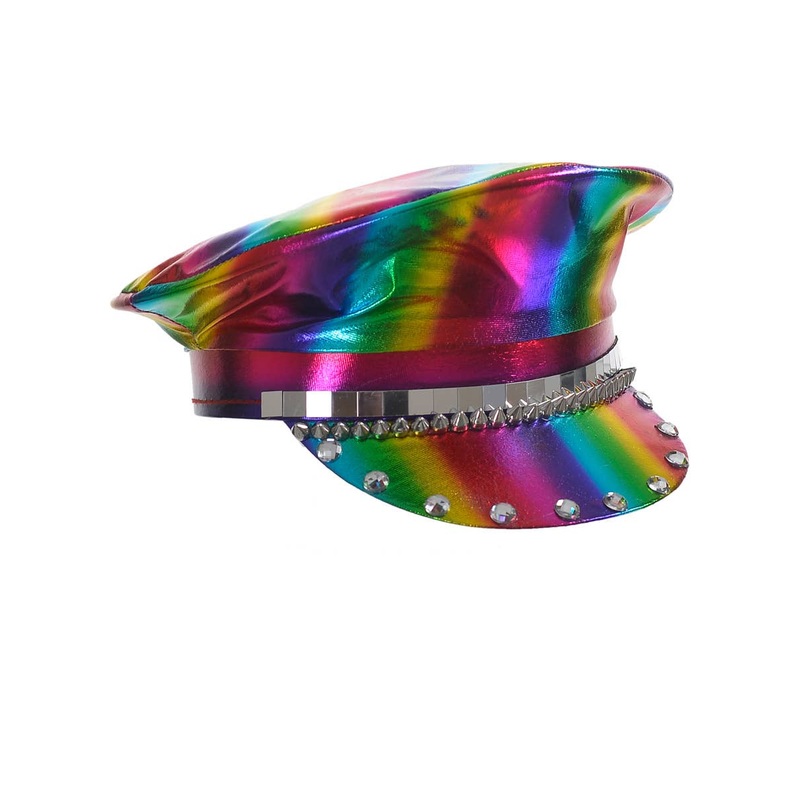 Metallic Rainbow Mardi Gras Festival Visor with Studs