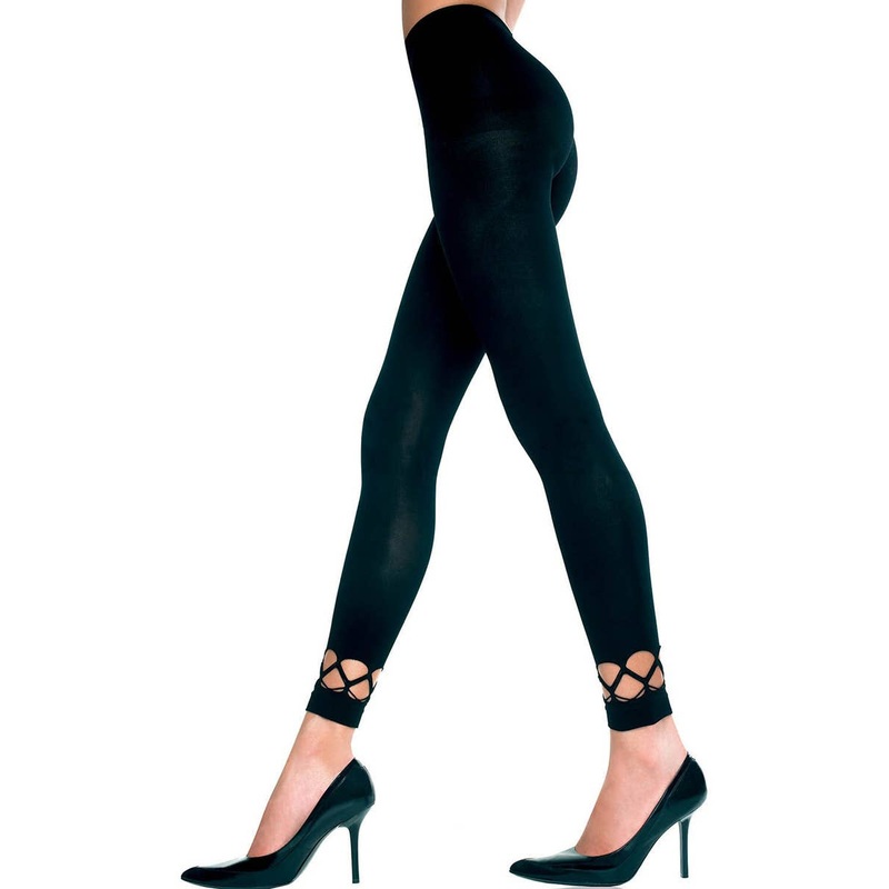 Opaque Black Spandex Leggings with Crotchet Trim