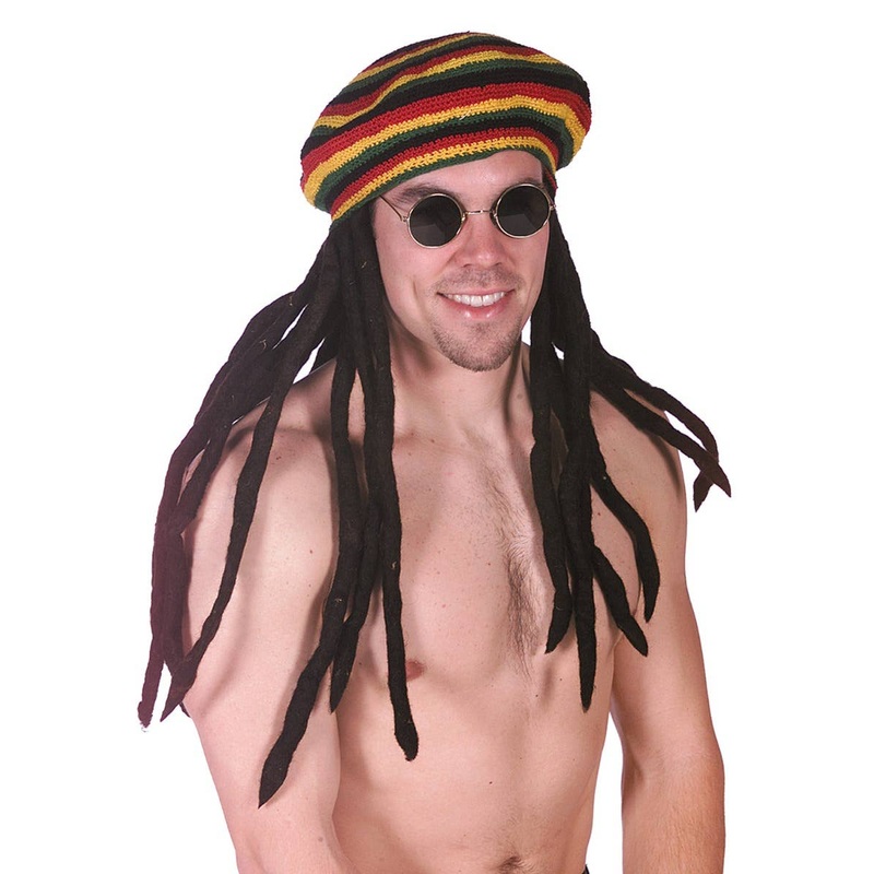 Rasta Mens Crochet Beanie Hat with Dreadlocks
