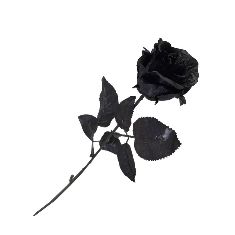 Single Black Rose with Stem Halloween Prop