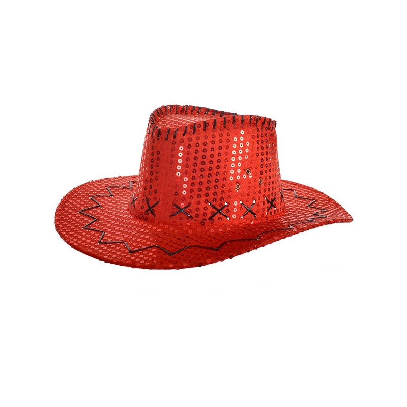 Sparkly Red Sequin Cowboy Festival Hat with Black Trim
