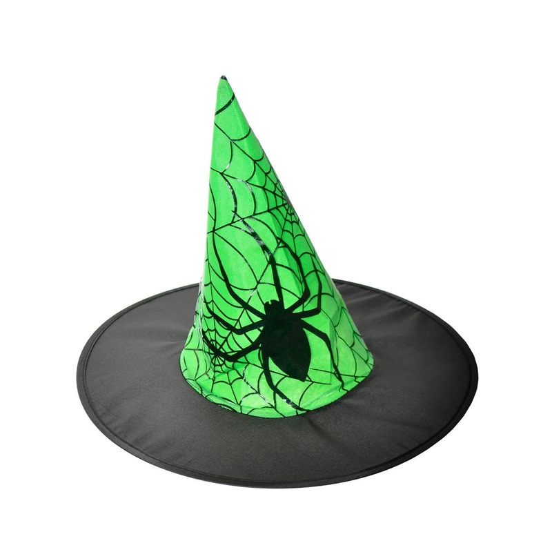 Spiderweb Girls Green and Black Halloween Witch Hat