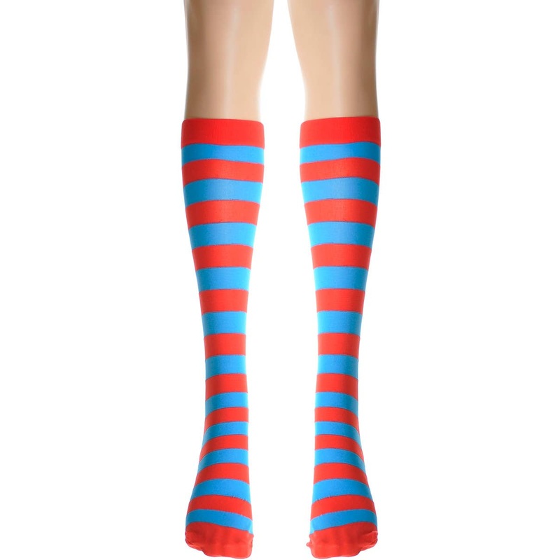 Striped Blue and Red Girls Knee High Costume Stockings