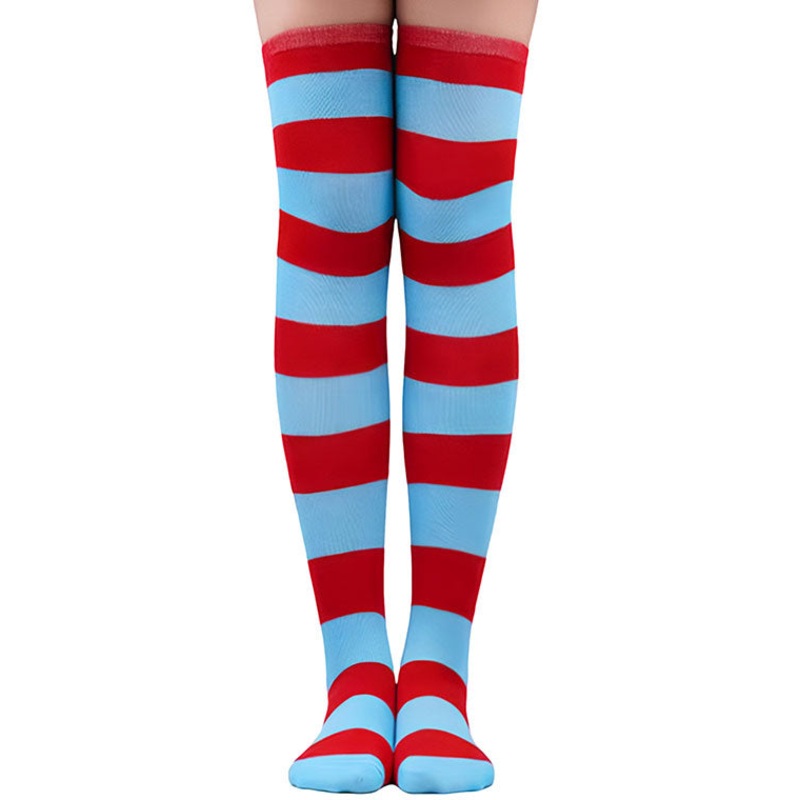 Striped Teen Girls Blue And Red Thigh High Stockings