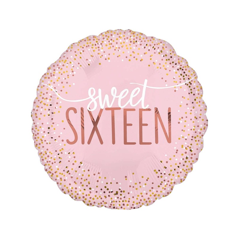 Sweet 16 Print Pink and Rose Gold 45cm Round Foil Balloon