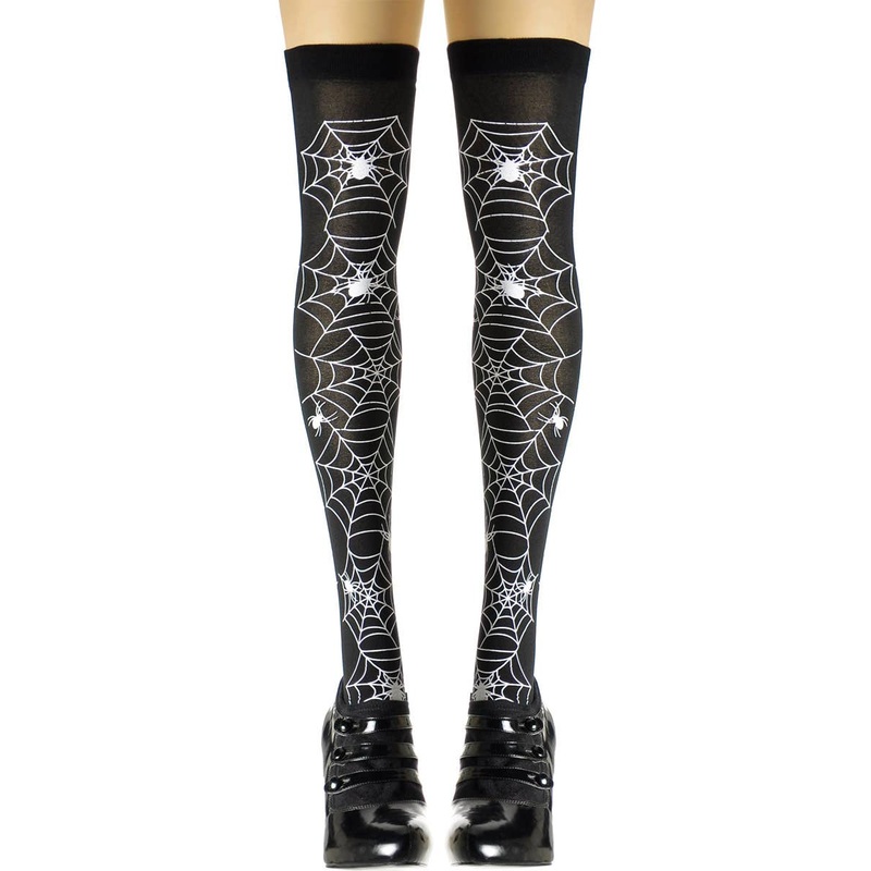 Thigh High Black and White Spider Web Halloween Stockings