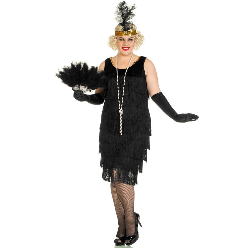 1920s Miss Millie Womens Long Black Plus Size Flapper Costume