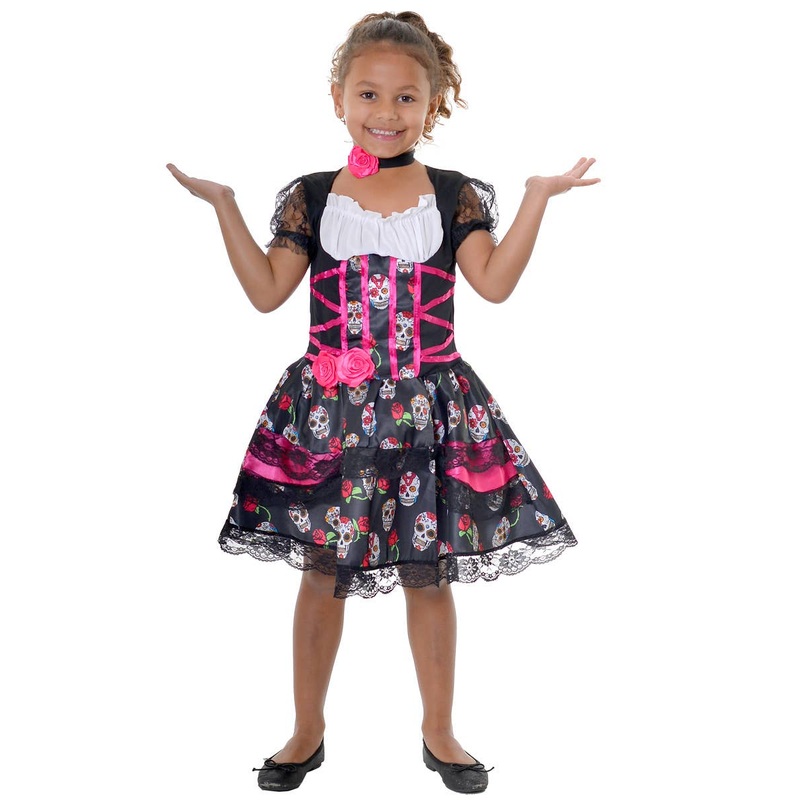 Day of the Dead Girls Pink Sugar Skull Halloween Costume