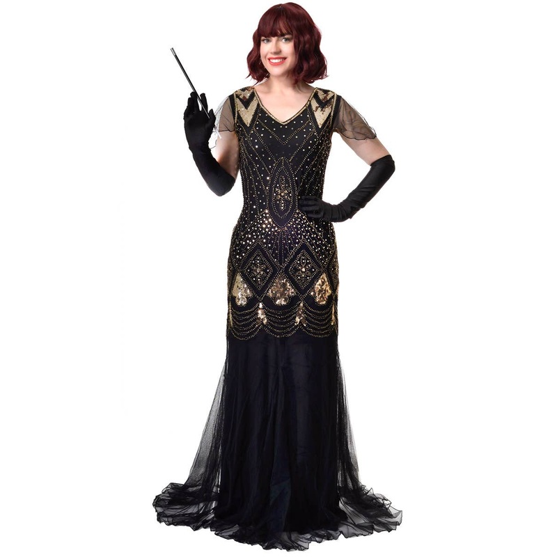 Draping Black and Gold 1930s Hollywood Womens Costume